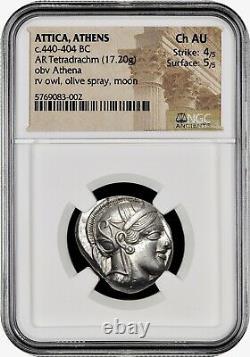 Attica Athens Greek Owl Silver Tetradrachm Coin (440-404 BC) NGC CH AU 4/5 5/5