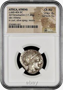 Attica Athens Greek Owl Silver Tetradrachm Coin (440-404 BC) NGC CH AU 4/5 5/5