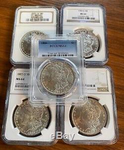 BULK Lot (5 Coins) MS64 1879-1904 Morgan Silver Dollar NGC/PCGS Set Collection