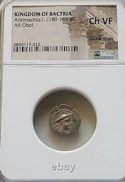 Bactria Antimachus Obol NGC Choice VF Ancient Silver Coin