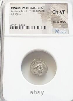 Bactria Antimachus Obol NGC Choice VF Ancient Silver Coin