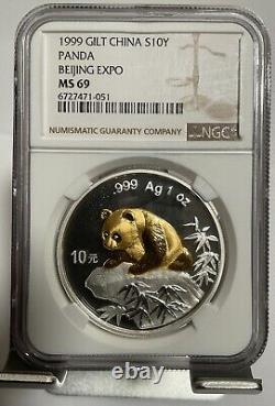 China 1999 silver panda 10 Yuan coin, Beijing International Coin Expo NGC ms69