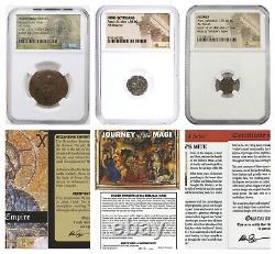 Christmas NGC Set King Azes Silver Coin, Widow's Mite, Byzantine Bust Of Christ