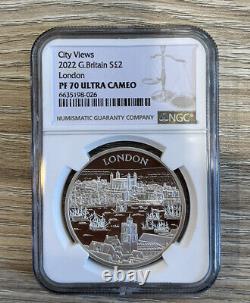 City Views London 2022 UK 1oz Silver Proof Coin NGC PF70 /w Box & Coa Low Mintag