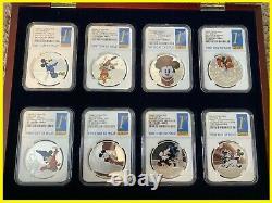 DISNEY Mickey Donald 8 SILVER coins complete SET NGC PF 70 UC 1st R MINT BOX COA