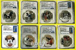 DISNEY Mickey Donald 9 SILVER coins complete SET NGC PF 70 UC ER+FR MINT BOX COA