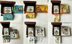 DISNEY Mickey Donald 9 SILVER coins complete SET NGC PF 70 UC ER+FR MINT BOX COA