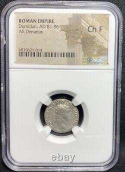 Domitian AD 81-96 Roman Empire AR SILVER Denarius Coin NGC Fine LUXURIOUS STRIKE