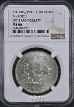 Egypt, 1 Pound Air Force 50th Anni. 1997 Ngc Ms 66 Top Pop, Extremely Rarew