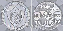 Fujairah, Silver 5 Riyals 1970 Munich Olympics Ngc Pf 69 Uc, Rareu