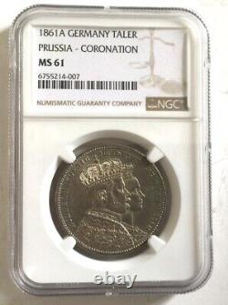 Germany Prussia 1861 Coronation of Wilhelm 1 Thaler NGC MS61 Silver Coin, UNC