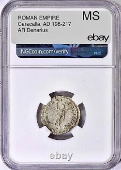 Gorgeous High End Caracalla 198-217 AD Roman AR Denarius Silver Rome NGC MS