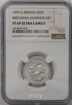 Great Britain 1997 50 Pounds silver Horse animal NGC PF69UC Britannia anniversar