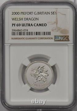 Great Britain 2000 Pound silver NGC PF69UC Welsh dragon. Piefort NG1285 combine