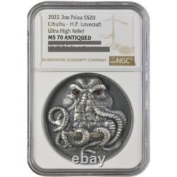 Howard Phillips Lovecraft CTHULHU 3 Oz Silver Coin Palau 2022-NGC MS 70 Antique