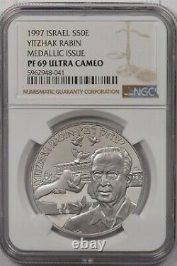Israel 1997 50 Euro silver NGC Proof 69UC yitzhak Rabin Medallic Issue NG1509 co