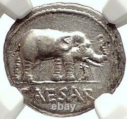 JULIUS CAESAR Authentic Ancient 49BC Silver Coin w ELEPHANT NGC Certified i69583
