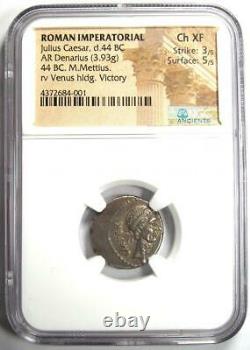 Julius Caesar AR Denarius M. Mettius Coin 44 BC Certified NGC Choice XF (EF)