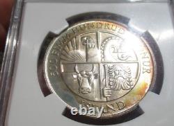 MS 67-NGC-1974 ICELAND FIRST SETTLEMENT Silver 500 Kronor Coin -TONED-FREE SHIP