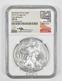 MS70 2019-W American Burnished Silver Eagle Early Releases Mercanti NGC 1421