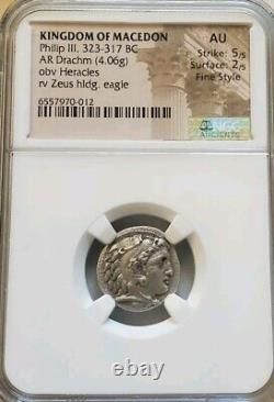 Macedon Philip II Drachm NGC AU 5/2 FINE STYLE Ancient Silver Coin