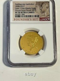 Magnificent, 2PC SMITHSONIAN-1838 GOLD FOUNDERS SET. NGC PF70UC (#125)