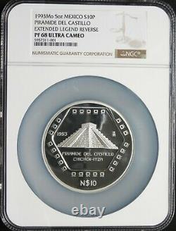 Mexico 5 oz. 1993 PIRAMIDE DEL CASTILLO CHICHEN ITZA NGC PF68 UC. KM# 676