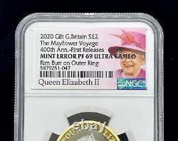 Mint Error 2020 NGC Great Britain UK £2 Silver/Gold Mayflower 400th Annive coin