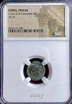 NGC Certified Ancient Greek Ionian Coin Priene 300 BC- 100BC Rare AE16 Genuine