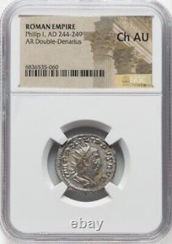 NGC Ch AU Caesar Philip I the Arab 244-249 AD, Roman Empire Denarius Coin SCARCE