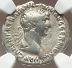 NGC Ch F Trajan Caesar 98-117 AD, Roman Empire AR Denarius, Rome Silver Coin