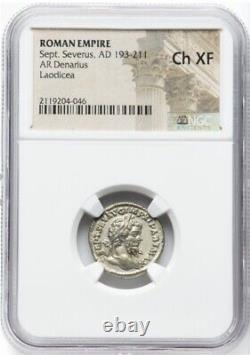 NGC Ch XF Sept Severus 193-211 AD Roman Empire AR Denarius Silver Coin Septimius