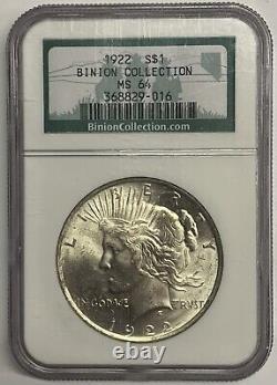 NGC MS 64 United State of America 1922 Binion Hoard Silver Peace Dollar Coin