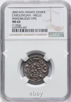 NGC MS62 Charles the Bald or Simple Carolingian France 860-925 Melle Denier Coin