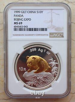 NGC MS69 China 1999 1oz Silver Panda Coin'99 Beijing Expo