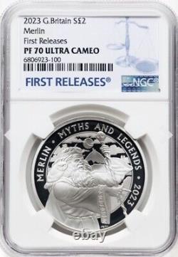 NGC PF70 2023 MERLIN Myths and LEGENDS, ENGLAND 1 Oz FR, BRITAIN UK BRITISH Coin