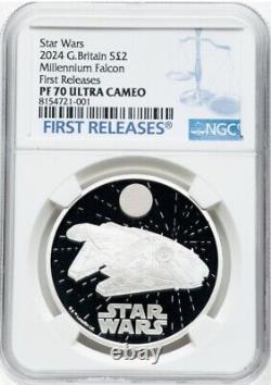 NGC PF70 2024 Star Wars Millennium Falcon, Great Britain PROOF SILVER 1 Oz Coin