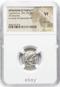 NGC VF Lysimachus Thrace 305-281 BC, Alexander the Great III Macedon Drachm Coin