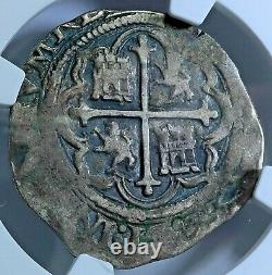 NGC VF30 1500's Spanish Mexico Silver 1 Reales Antique Philip II Pirate Cob Coin