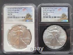 PAIR 2022 W Burnished $1 Silver Eagle NGC MS70 First Day of Issue Iwo Jima%%