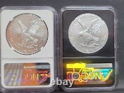 PAIR 2022 W Burnished $1 Silver Eagle NGC MS70 First Day of Issue Iwo Jima%%