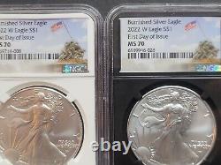 PAIR 2022 W Burnished $1 Silver Eagle NGC MS70 First Day of Issue Iwo Jima%%