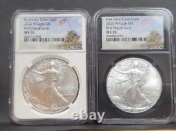 PAIR 2022 W Burnished $1 Silver Eagle NGC MS70 First Day of Issue Iwo Jima%%