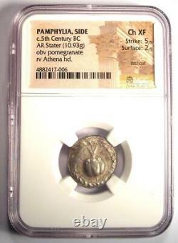 Pamphylia Side AR Stater Pomegranate Athena Coin 400 BC. Certified NGC Choice XF