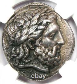 Philip II AR Tetradrachm Zeus Silver Coin 359-336 BC NGC Ch XF with Fine Style