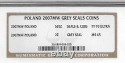 Poland Set Of Two 2007 MW Grey Seal Coins NGC PF 70 Ultra Cameo NGC MS 65