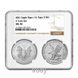 Presale 2021 $1 Type 1 and Type 2 Silver Eagle Set NGC MS70 Brown Label