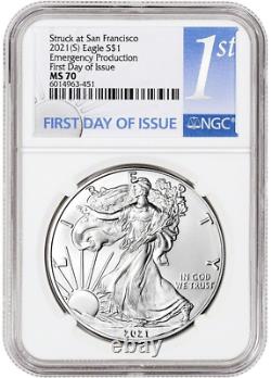 Presale 2021 (S) Silver Eagle NGC MS70 First Day of Issue Emergency Production