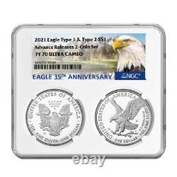 Presale 2021-W Proof $1 Type 1 and Type 2 Silver Eagle Set NGC PF70UC Advanced
