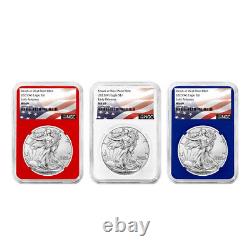 Presale 2023 (W) $1 American Silver Eagle 3pc Set NGC MS69 ER Flag Label Red W